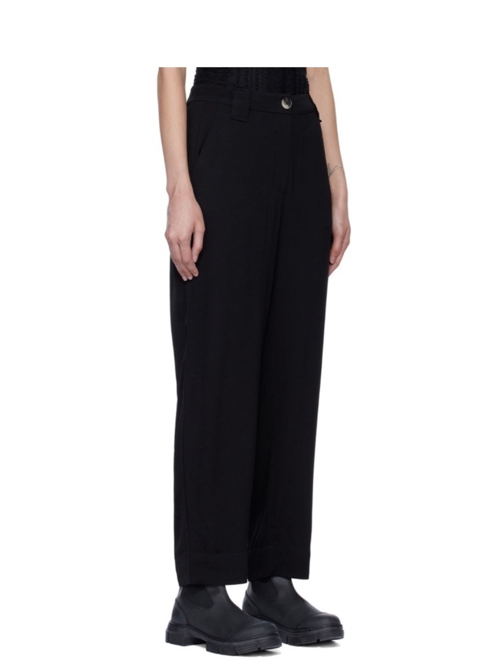 Ganni Black Wide Trousers Jacquard Viscose Size 0